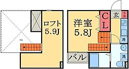 グレイスヴィラ 2階1Kの間取り