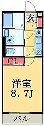 セナリオフォルム稲毛1 2階1Kの間取り