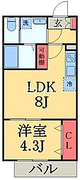 仮称千葉寺町アパート 2階1LDKの間取り