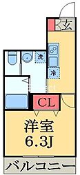 トコヴィラージュ作草部 1Kの間取図画像
