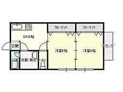 メゾンエトアール 1階2DKの間取り