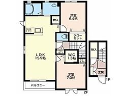 マストタウン下門前　E棟 2階2LDKの間取り