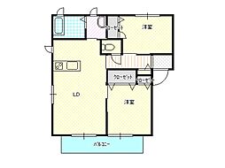 アーバンスクエアB棟 1階2LDKの間取り