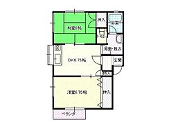 ハイツおおた 2階2DKの間取り