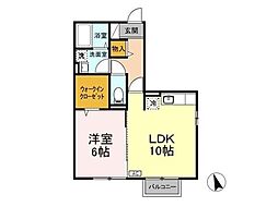 セジュール　モナリエ　Ｂ 2階1LDKの間取り