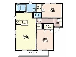 シャーメゾン石橋　C棟 1階2LDKの間取り