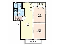 ピースフルティー 2LDKの間取図画像