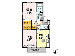 ロイヤルガーデン子安B 2DKの間取図画像