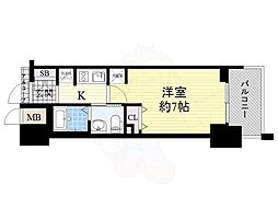 エステムコート新大阪10ザ・ゲート 8階1Kの間取り