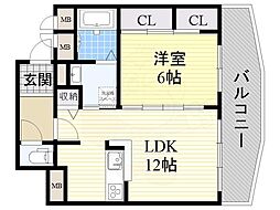 キャニスコート上新庄 1LDKの間取図画像