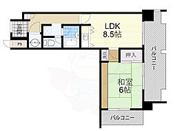 朝日プラザ新大阪 1LDKの間取図画像
