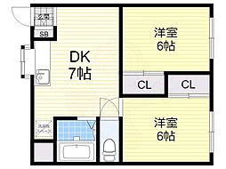 エレガンスファイブ 2DKの間取図画像