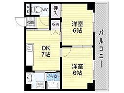 モンリベルテ野中 2DKの間取図画像