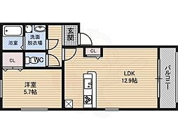 レジデンス上新庄 2DKの間取図画像