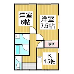 ハイツカミナオ 1階2Kの間取り