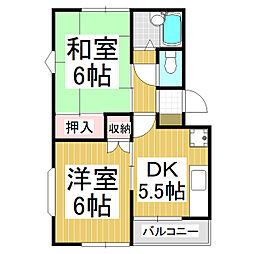 トラッドハウス 1階2Kの間取り