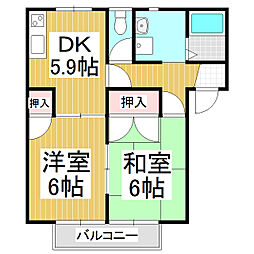 フレグランスアップルＢ 2階2DKの間取り
