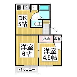 キーファー江戸浜 2階2DKの間取り