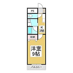 リバーヒルズ大門 2階1Kの間取り