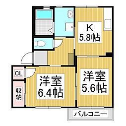 メゾン　ド　シュヴァリエ　Ｃ 1階2Kの間取り