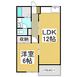 ハイツ中乃島 2階1LDKの間取り
