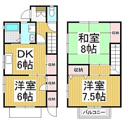 タウンハウスみつば　Ｅ・Ｆ 1階3DKの間取り