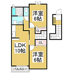 メゾン　ド　プチモア 2階2LDKの間取り