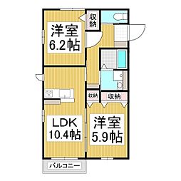 グランソレイユ 2階2LDKの間取り