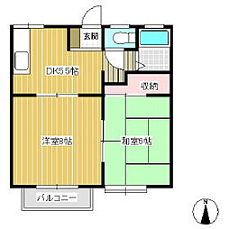 エーデルハイツA 2DKの間取図画像