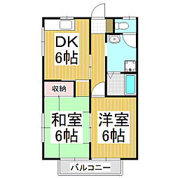 横田アパート 2階2DKの間取り