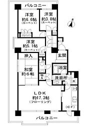 JR京浜東北・根岸線 山手駅 徒歩28分の賃貸マンション 3階4LDKの間取り