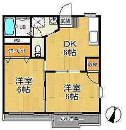 第5中平野ハウス 2DKの間取図画像