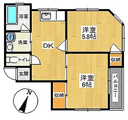ホワイトプラザ藤本 2DKの間取図画像