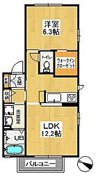 ハーヴェスト中央B 1LDKの間取図画像