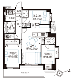 セザール高井戸ガーデン 3LDKの間取図画像