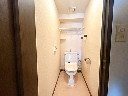 【期間限定現況販売】トイレです。収納棚があるので替えのペーパーを置いておけるのが便利ですね。