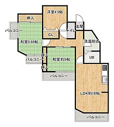 ロイヤルパレス戸坂 3DKの間取り