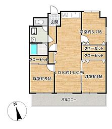 ビーバードルチェ防府 3LDKの間取図画像