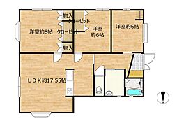 大洲市中村　戸建て 3LDKの間取り