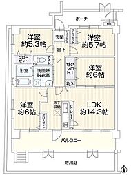 ファーネスト原 4LDKの間取図画像