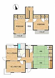 八女郡広川町大字新代　戸建て 4LDKの間取り