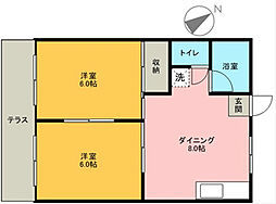 メゾンホワイト 2DKの間取図画像