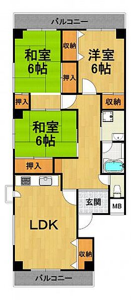 兵庫県西宮市瓦林町(賃貸マンション3LDK・2階・76.00㎡)の写真 その2