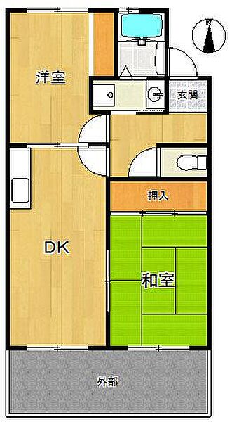 セジュール甲東1 ｜兵庫県西宮市段上町1丁目(賃貸マンション2LDK・2階・45.00㎡)の写真 その2