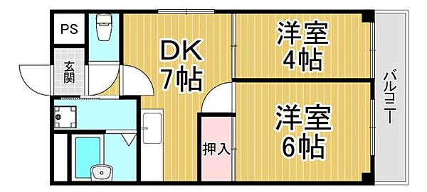 フェリエ甲子園 ｜兵庫県西宮市甲子園一番町(賃貸マンション2DK・2階・38.64㎡)の写真 その2