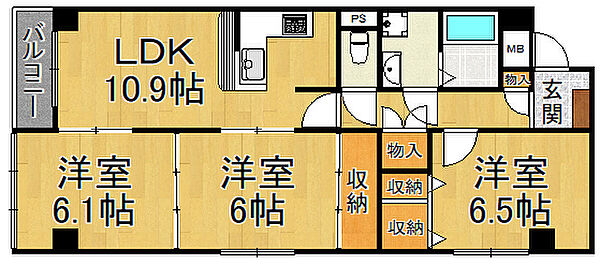 ロイヤルハイツ甲子園口 ｜兵庫県西宮市甲子園口4丁目(賃貸マンション3LDK・2階・67.35㎡)の写真 その2