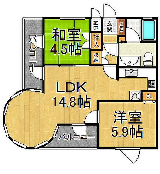 パレプラス東武庫之荘 ｜兵庫県尼崎市富松町3丁目(賃貸マンション2LDK・2階・57.84㎡)の写真 その2