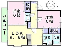 エクセレンス早島A 2LDKの間取図画像