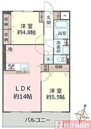 杉並コーポラス 2LDKの間取図画像