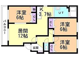 パークハイツF 3LDKの間取図画像